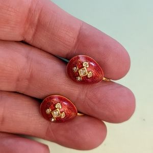 Teardrop red enamel earrings leverback...Faberge Eggs